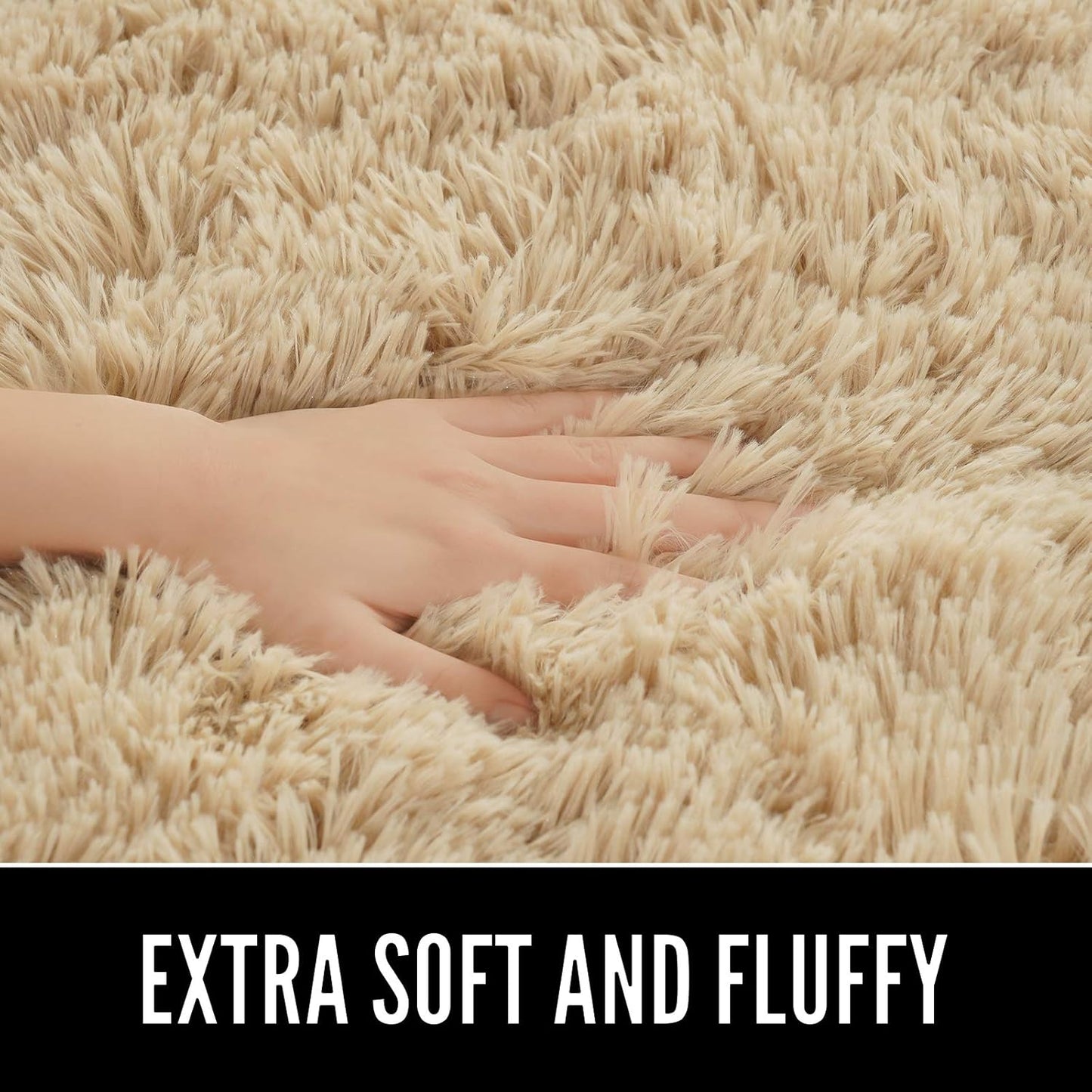 2.6' 5.3', LOCHAS Bedroom Rug x Beige Fluffy Shaggy Area Rug for Bedroom Bedside, Soft Oval Throw Rugs Carpet for Kids