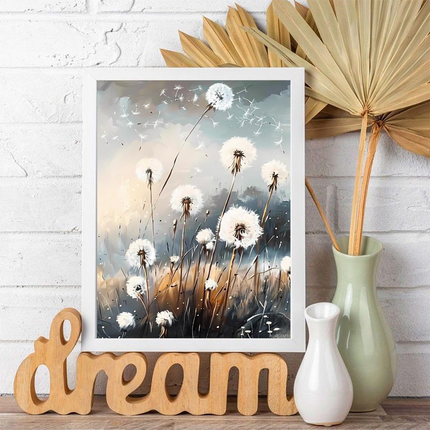 PUAGEMTI 5D Dandelions in The Wind Diamond Painting Kits Dandelion for Adults, Full Round Diamond Art Craft, Personalized Wall Decoration, Gift for Any Occasion 12x16 inch