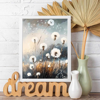 PUAGEMTI 5D Dandelions in The Wind Diamond Painting Kits Dandelion for Adults, Full Round Diamond Art Craft, Personalized Wall Decoration, Gift for Any Occasion 12x16 inch