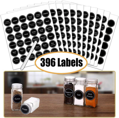 SWOMMOLY 24 396 Set, Countertop, Spice Rack Organizer with Empty Glass Spice Jars, Spice Labels with Chalk Marker