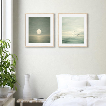 FUHYGU Diamond Painting Kits 2 Pack 9.8x11.8 Inches – Minimalist Ocean & Moon Seascape with Birds, DIY Full Drill Diamond Art for Adults Beginners, Aesthetic Coastal Wall Decor Home Gift