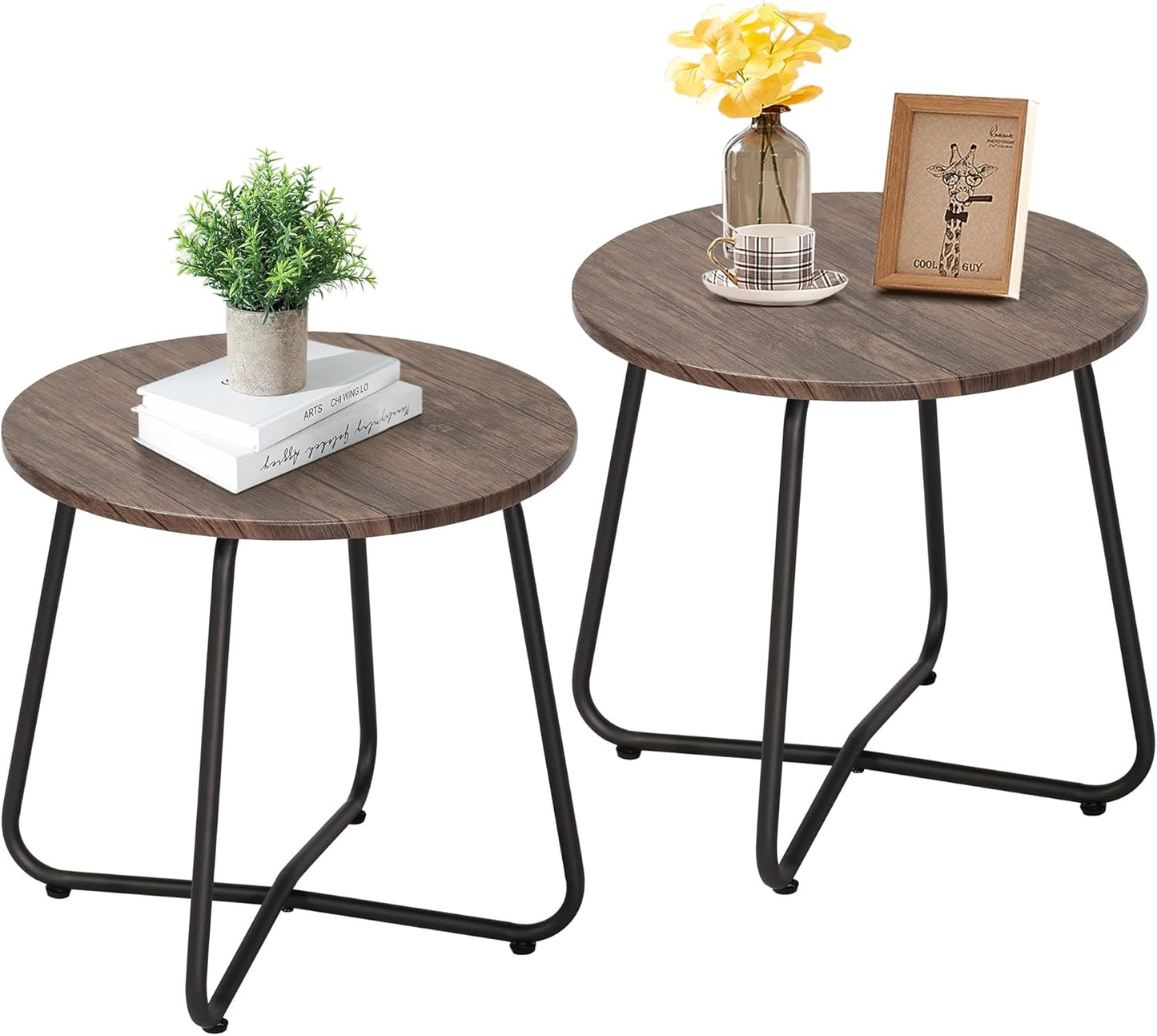 Table,17.7 inch VECELO Outdoor Side Patio Small Round End Table,Waterproof Wood Table with Weather Resistant Steel