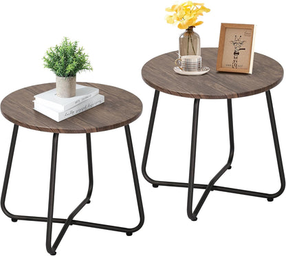 Table,17.7 inch VECELO Outdoor Side Patio Small Round End Table,Waterproof Wood Table with Weather Resistant Steel