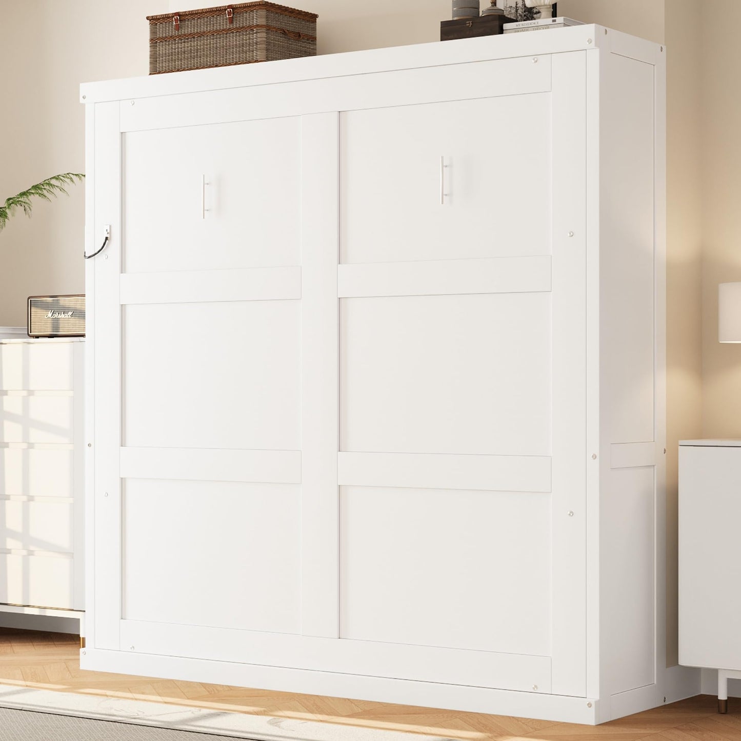 Full Murphy Bed Space-Saving Wall Bed, can be Folded into a Cabinet Bed for Multipurpose Guest Room or Home Office, White
