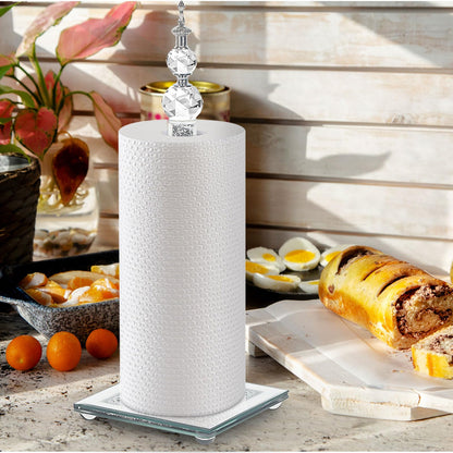 Crystal Paper Towel Holder, Bling Silver Paper Towel Roll Holder, Decor Standing Paper Towel Holder with Weighted Base, Paper Towel Dispenser for Kitchen Countertops Bathroom, Anti Slip(Square/Silver)