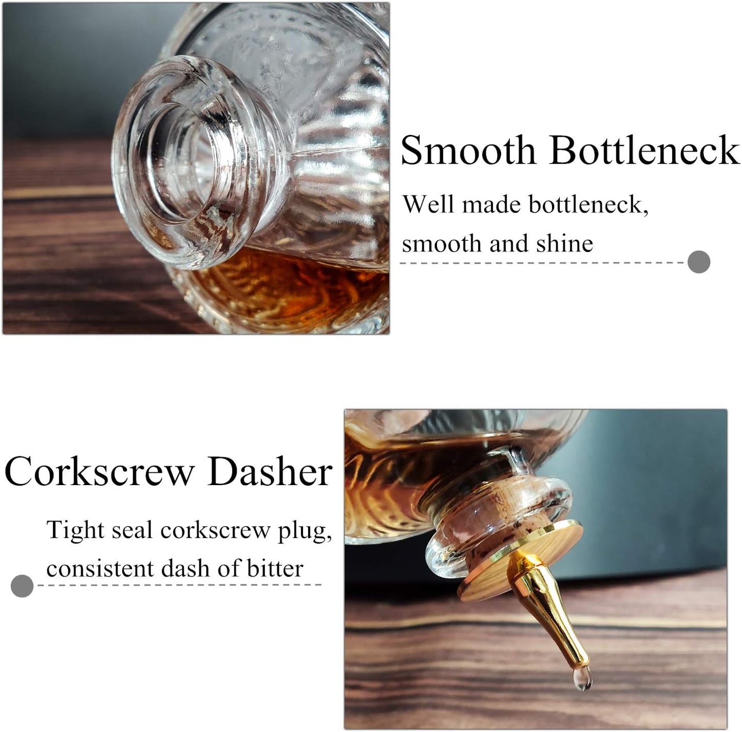 LINALL Donatello Bitters Bottle for Cocktail, 4oz / 130ml Glass Dash Bottle with Gold Plated Dasher Top