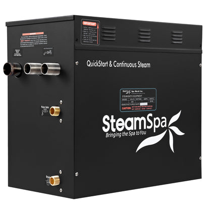 SteamSpa Generator with Quick Start Continuous Steam Technology, Wi-Fi, Bluetooth and Autodrain | 10.5kW Steam Generator with Black Steam Head with Aromatherapy Reservoir | RVB1050BK-A