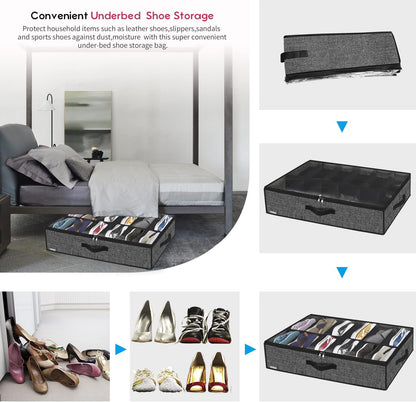 1 Pack 12 Closet, MXAUBSB1P Onlyeasy Under Bed Shoe Storage Organizer with Sturdy Handles and Clear Window Fits Pairs