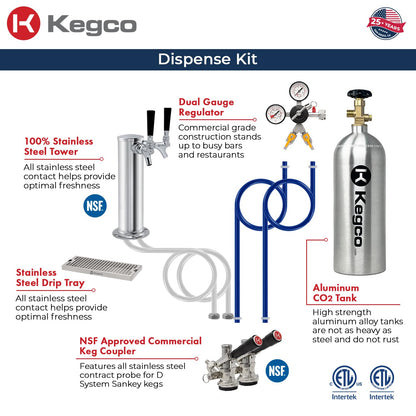 Kegco 24" Wide Dual Tap Stainless Steel Built-In Left Hinge Kegerator with Dispense Kit