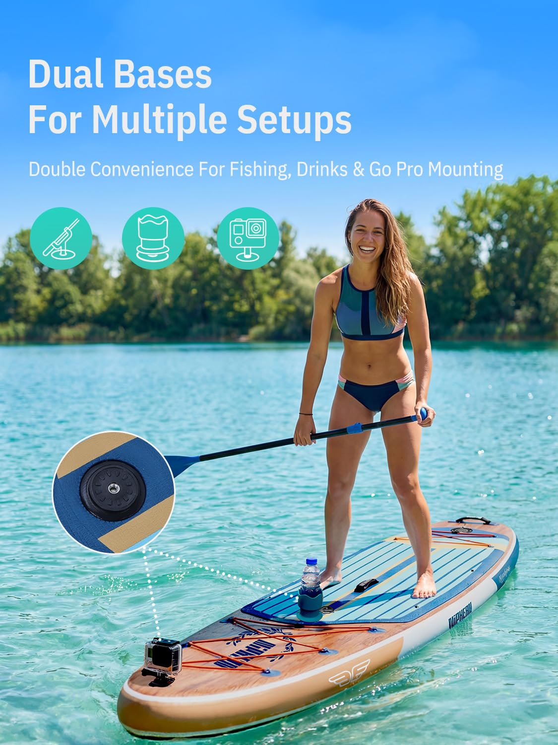 Niphean (Extra Large) Inflatable Paddle Board, SUP for 2+1 People/Family 500lbs Capacity Stand Up Paddle Board with SUP Accessories, StabilTrac Fin Non-Slip Paddleboard for Adults-Dark Gray
