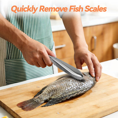 RAWILL Fish Cleaning Kit 7pcs with Fillet Knife for Fish, Cut-Resistant Gloves, Fishing Scale Brush, Fishbone Twaeezers, Multi-Purpose Scissors, Knife Sharpening Stone with Storage Bag