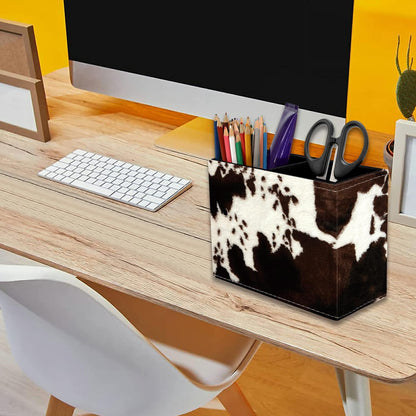 VSHSEEOM Cow Hide Print Pencil Holder for Desk, PU Leather Multifunctional Mobile Pen Holder Desktop Organizer Makeup Brush Holder for Classroom, Office and Home