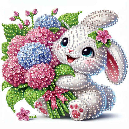 Diamond Painting Kit, 5D DIY Rabbit and Hydrangea, Special Shape Crystal Artificial Diamond Art Partial Mosaic Handicraft for Beginners, Wall Decor Gift For Bedroom, Office, Living Room 6.7x6.7in