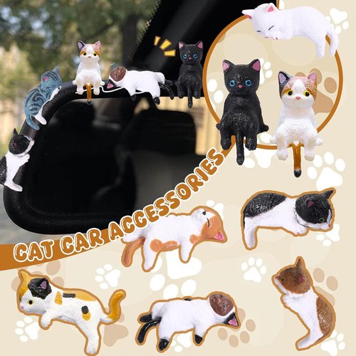 Exasinine Mini Cat Car Accessories - Cute Dashboard Decor & Funny Rear View Mirror Gift | 10 Pcs Set