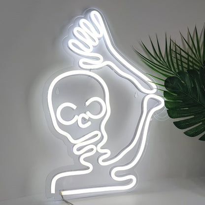 Britrio Skull Halloween Decoration LED Neon Sign Skeleton Wall Art Decor Light for Window Entryway Front Porch Door Bedroom Home Party Supply Kids Gift Cold White 5V Powered by Usb