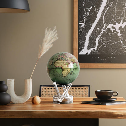 MOVA Globe - Antique Cassini Green Classic (4.5") | Solar Powered Rotating Desktop Globe | Classic Decorative Gift | No Wires or Batteries | Silent Motion Decor