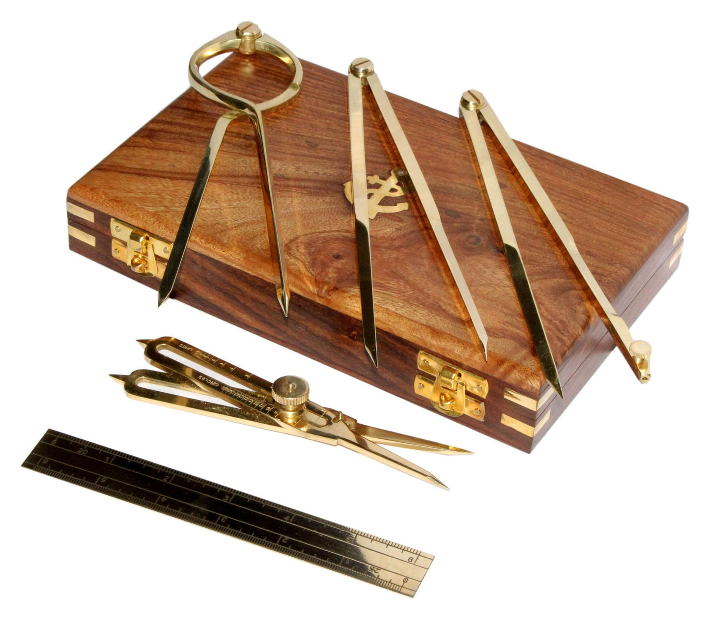Proportional Divider Set of 5, Full Brass dividers with Executive Wooden Box, Single Handed 8" Brass Navigational Dividers Compass Set for Maritime, Naval, Geometry and Drafting