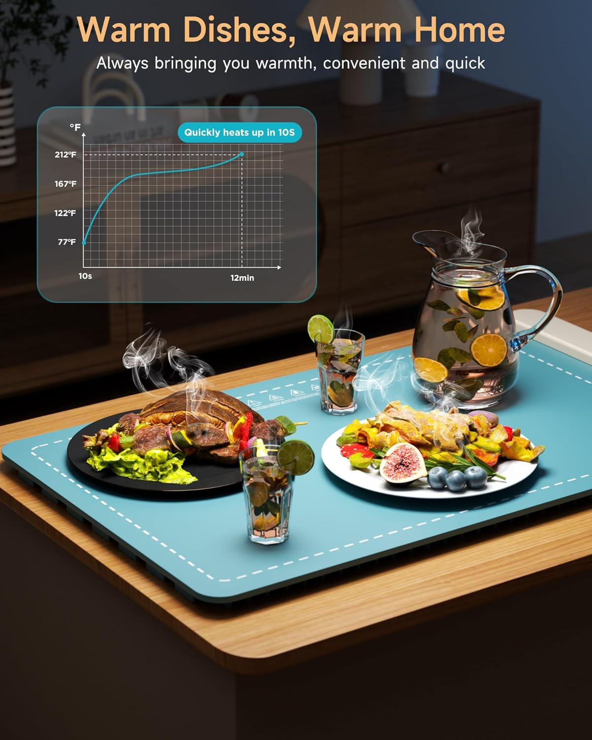 Warmer,6 Settings,Fast Warming Mat for Food, Home Essentials Food Temperature and Timer Heating, and Even Heat