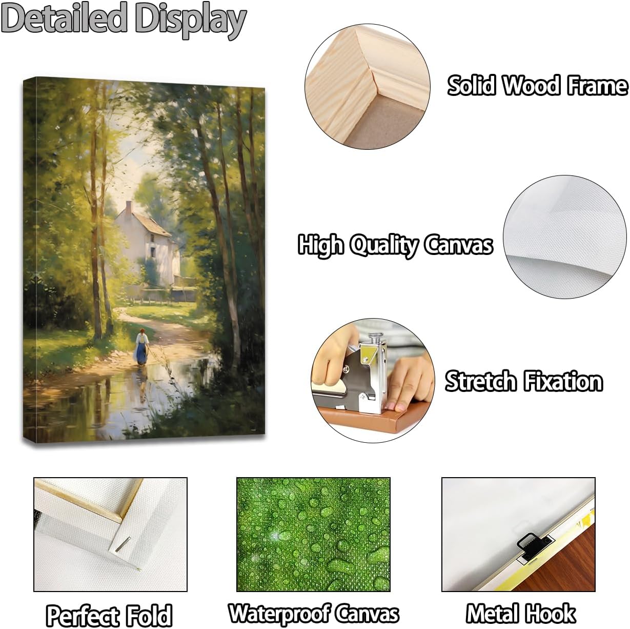 QIXIANG Spring Canvas Wall Art Green Forest Tree River Picture Prints for Living Room Decor (12.00" x 18.00")