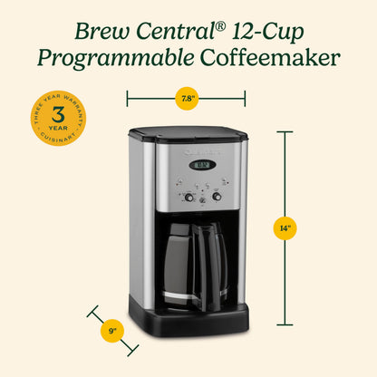 Cuisinart 12 Cup Brew Central Maker Coffee Maker, Black Stainless Steel, DCC-1200BKSNAS