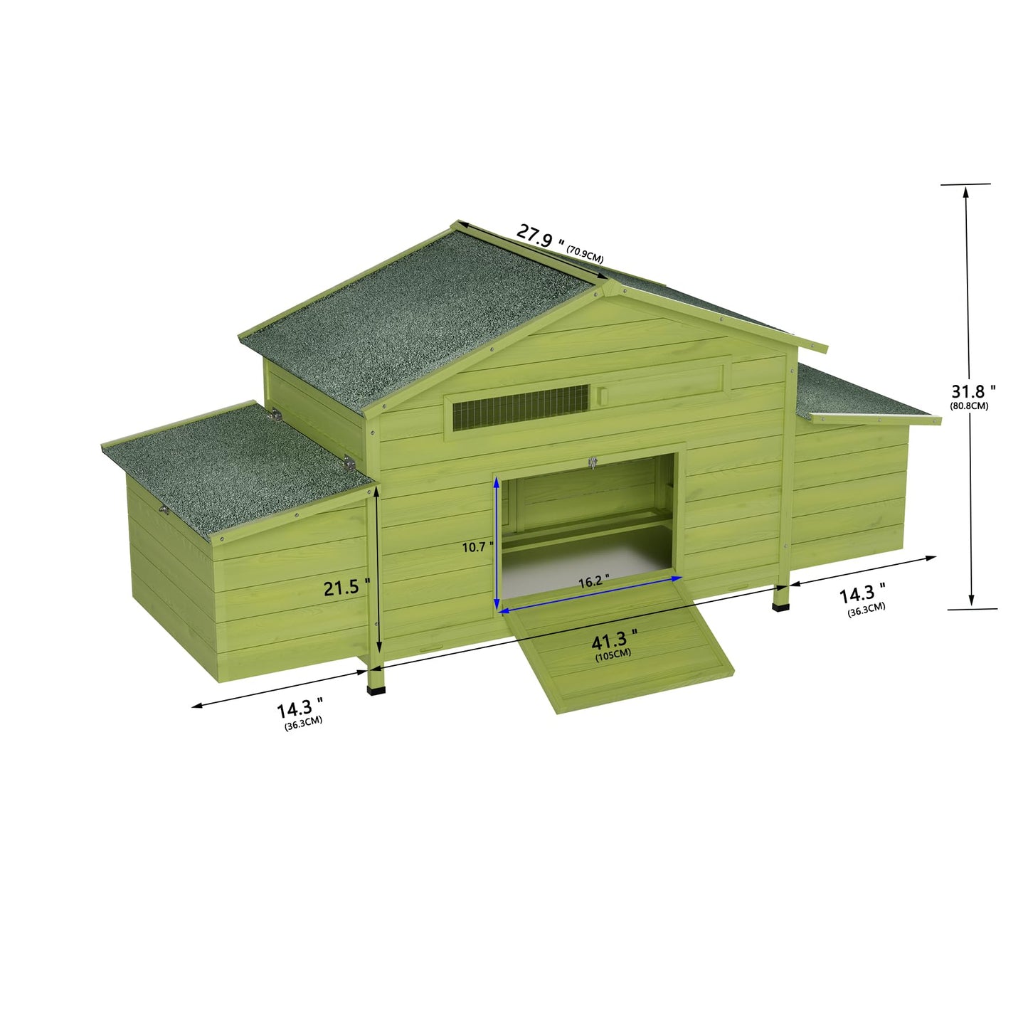 KEIKI Large Wooden Chicken Coop for 6-8 Chickens, Outdoor Hen House, Poultry Pet Hutch Cage with 2 Nesting Boxes, 2 Free-Range Doors, Perch, Pull-Out Tray, Green