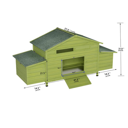 KEIKI Large Wooden Chicken Coop for 6-8 Chickens, Outdoor Hen House, Poultry Pet Hutch Cage with 2 Nesting Boxes, 2 Free-Range Doors, Perch, Pull-Out Tray, Green