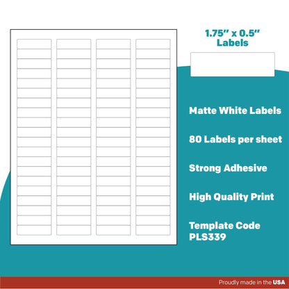 Premium Label Supply White Sticker Return Address Labels – 1.75" x .5" – Laser/Inkjet Compatible – (80 per Sheet), 25 Sheets – 2000 Total Adhesive Labels