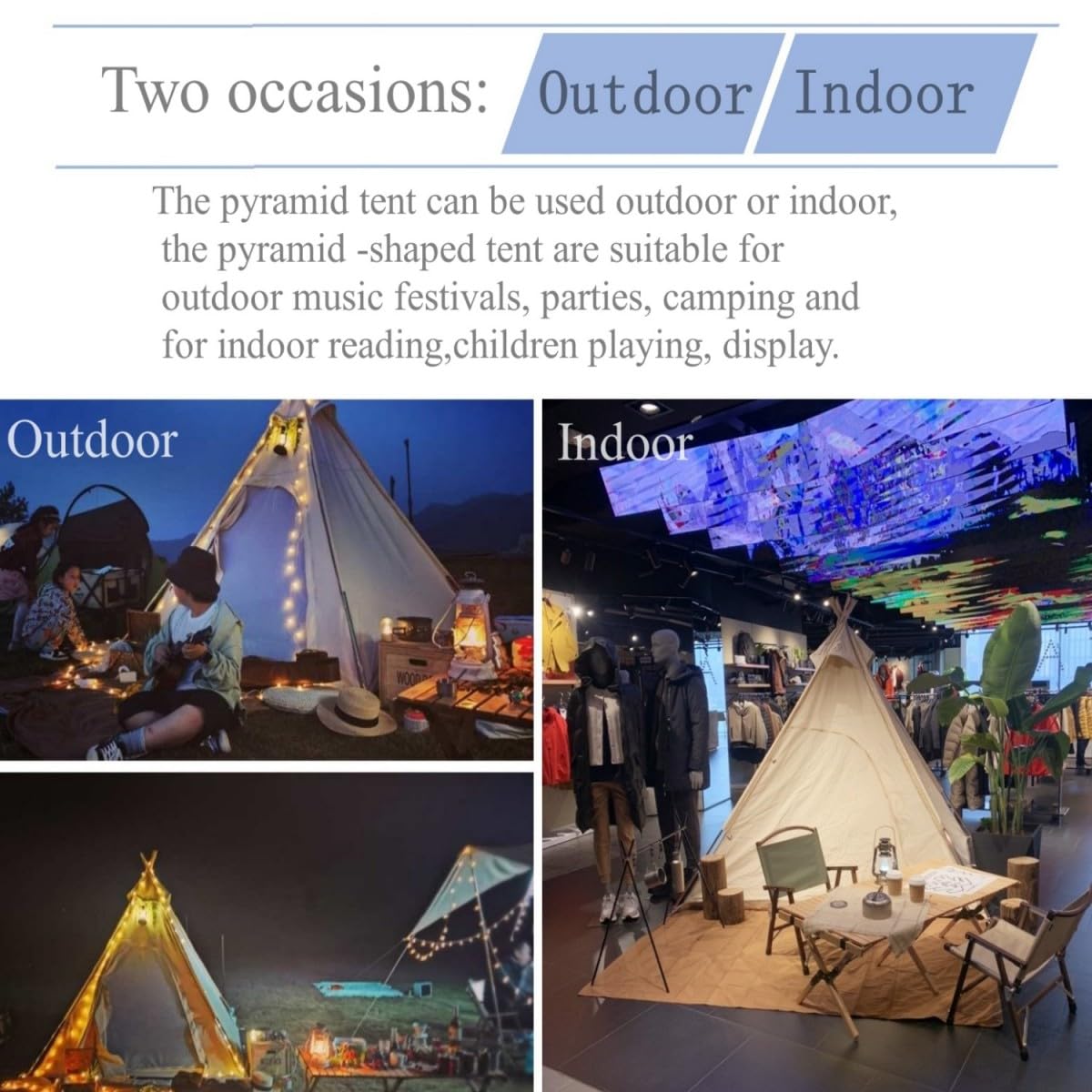 Latourreg 2 Person Outdoor Camping of 2M Canvas Camping Pyramid Tent Large Adult Teepee Pagoda Tent