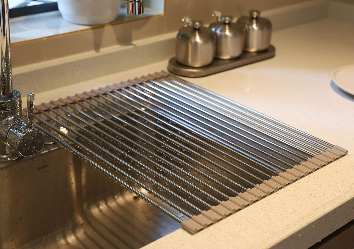 Roll up Dish Drying Rack - Over The Sink Silicone Kitchenware Folding Draining Rack SUS304 Stainless Steel