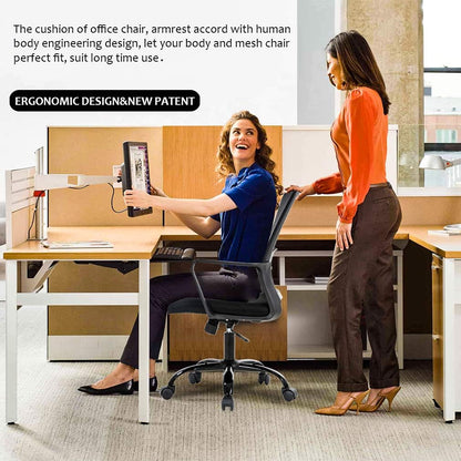 Home Office Chair Ergonomic Desk Chair, Swivel Rolling Computer Chair with Lumbar Support, Adjustable Stool (Black)