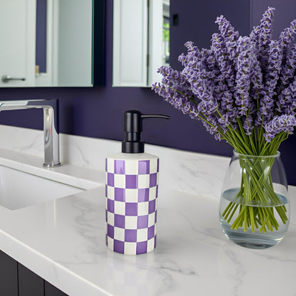 Hand Soap Dispenser, Purple Soap Dispenser with Stainless Steel Pump for Bathroom/Kitchen Countertop, Ceramic Modern Cute Refillable Lotion/Liquid Bottles for Bathrooms,Lavender Bathroom Decor (15oz)