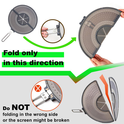Foldable Splatter Screen with Handle For 10,11,12 and 13 Inch Frying Pan - Dual Folding Oil Guard,BPA-Free Silicone,Heat-Resistant Grip,Space Saving Fry Pan Cover for Mess-Free Cooking,Dishwasher Safe