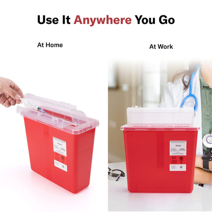 Alcedo Sharps Container for Home and Professional Use 5 Quart (2 Pack), Biohazard Needle and Syringe Disposal, Mailbox Style Lid, Medical Grade