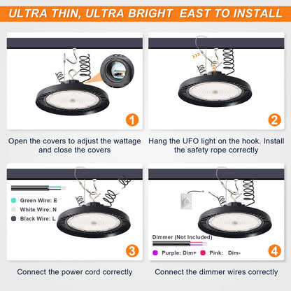 480V UFO LED High Bay Light 240W 200W 180W Adjustable, 0-10V Dimmable 5000K High Bay LED Shop Lights (1000W MH/HPS Equivalent), IP65 Commercial Bay Lighting for Warehouse Factory, AC 277-480V