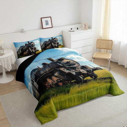 Sets Set Sets,Green 2 Erosebridal Train Comforter Queen Size Retro Steam Engine Bedding for Kids Boys Teens,Railway