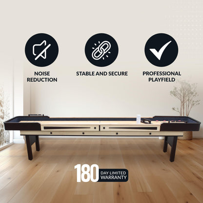 Hathaway Merlot 12 Foot Shuffleboard Table for Family Game Room - with Lacquer Coated Playfield, Built-in Scorer and Cabinet, Climate Adjusters, Leg Levelers, 8 Pucks, Brush, and Wax - Espresso Finish
