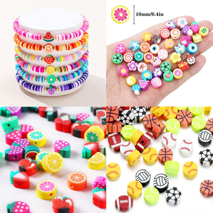 1000PCS Polymer Clay Beads Bracelet Making kit, 24 Style Cute Fun Beads Sports Ball Volleyball Softball Baseball Basketball Soccer Rugby Football Charms for Jewelry Making DIY for Women Girls