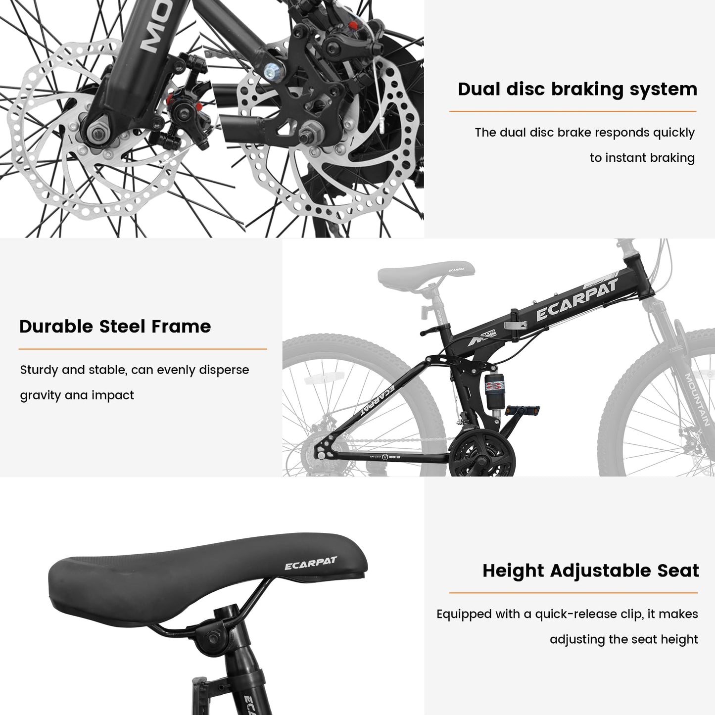 Ecarpat Folding Mountain Bike- 26 Inch Bikes for Adults, 21 Speed Full Suspension Foldable Bike for Men or Womens Bike Riders, High Carbon Steel Frame Dual Disc Brake MTB for Trek and Commuter