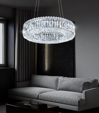 dolria Modern Crystal Pendant Lighting for Dining Room LED Dimmable Chandeliers Crystal Ceiling Light Fixtures for Living Room Foyer Hallway Entryway Silver