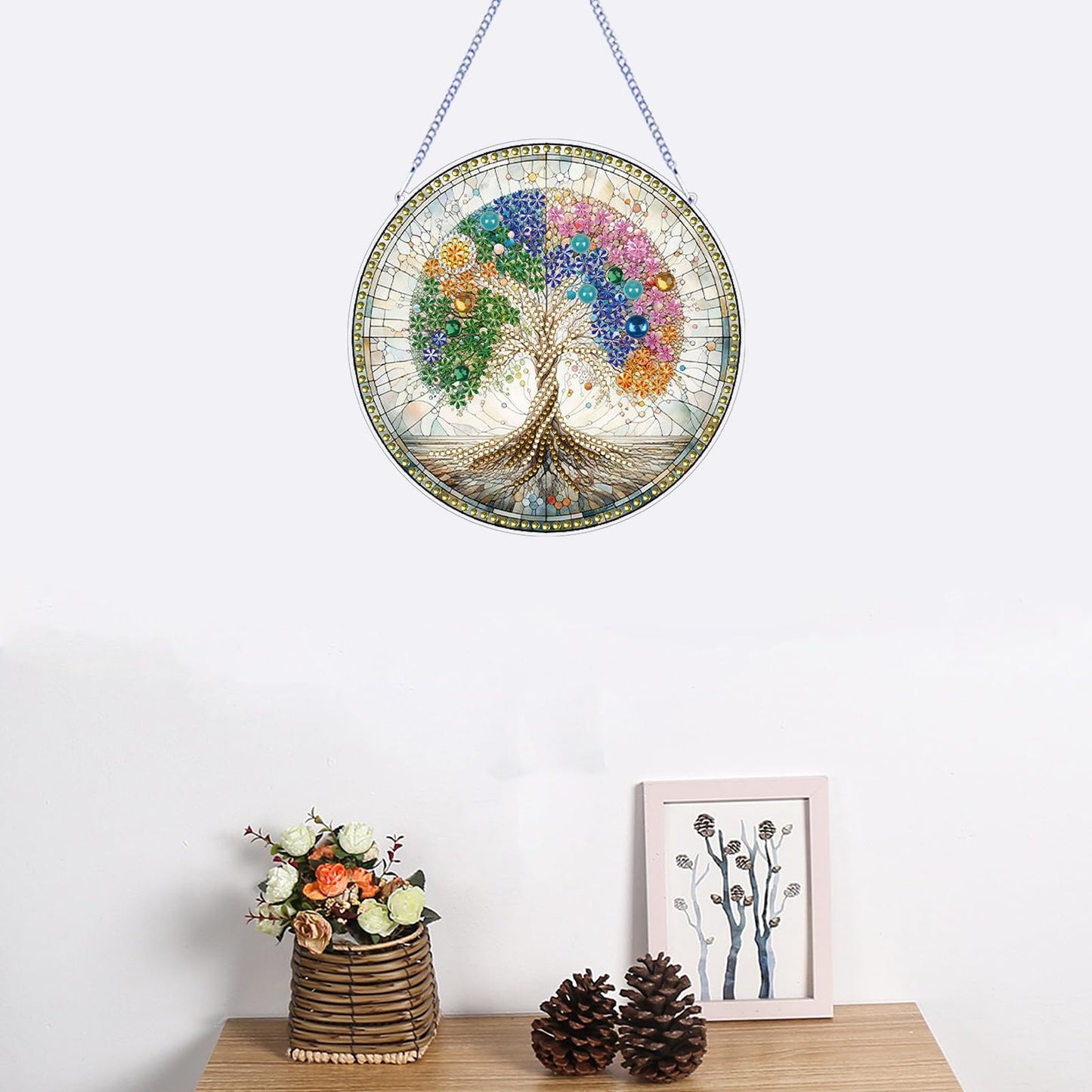STGLCR DIY 5D Tree of Life Diamond Painting Kits Hanging Sign Wall Art Sign Tree Diamond Art Suncatcher Window Hanging Ornament Window Pendants Home Garden Wall Door 7.8inch