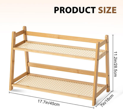 1 2 Countertop (Wood,17.7 Inch) Yalikop Pcs Tier Matcha Station Shelf Bamboo Coffee Mug Stand Storage Rack, Double