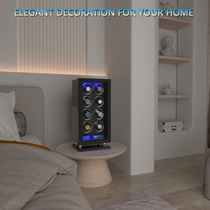 DUKWIN Watch Winder, Fingerprint Lock Watch Winders for 8 with LCD Touch Screen, Remote Control, Super Quiet Motor, Blue LED Light and Adjustable Watch Pillows for Universal Watches & Collector