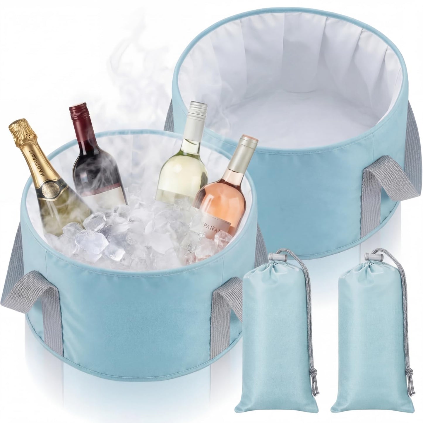 Reallnaive 2 Pcs Cooling Ice Bucket for Parties 15L Large Folding Cooler Capacity Foldable Ice Bucket with Storage Bag for Summer Party Keeping Drinks Tube for Cold or Warm for Camping Beach(Blue)