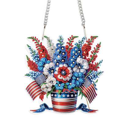 JISHSHAY Diamond Painting Hanging American Flag Diamond Art Pendant Vase Gem Art Wind Chimes Flower Gem Painting Hanging Pendant Mosaic Kits for Adults Windchimes Embroidery Kit Suncatchers