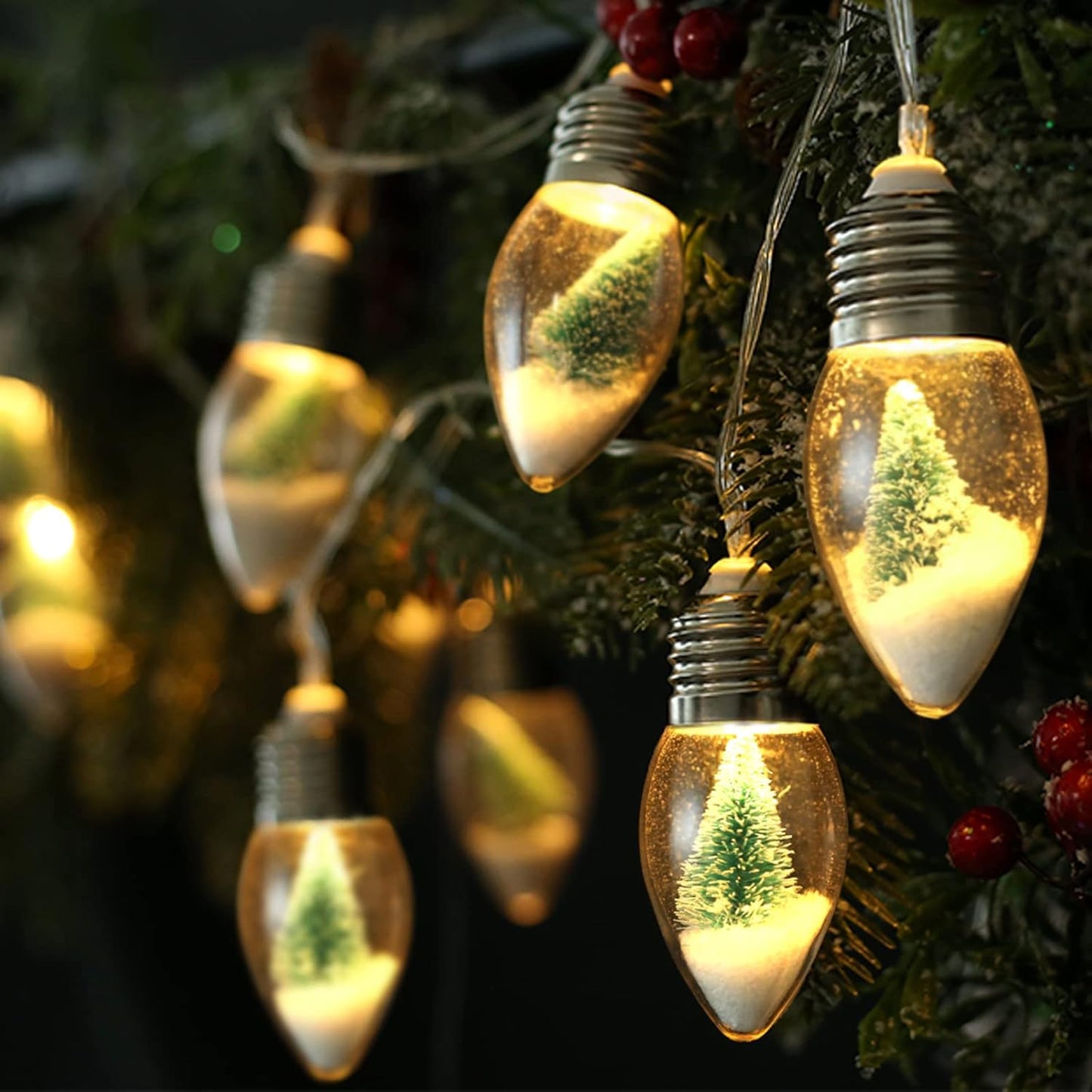 2Pcs 6.6 20 Bulbs Christmas Snow Globe String Lights Indoor Decorations FT Battery Operated Powered String Lights