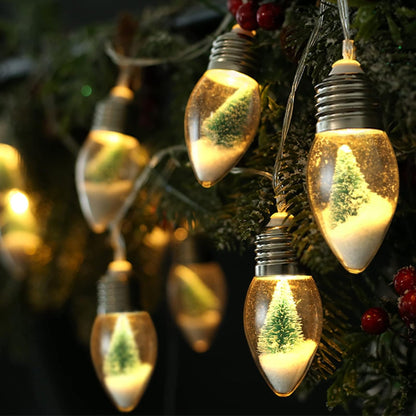 2Pcs 6.6 20 Bulbs Christmas Snow Globe String Lights Indoor Decorations FT Battery Operated Powered String Lights