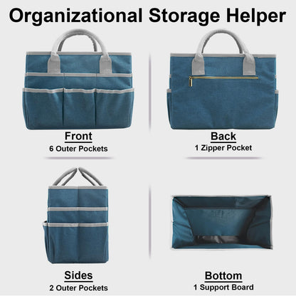 Cupohus Art Organizer Craft Storage Tote Bag with Pockets and Handles, Oxford Fabric Carrying Caddy for Teacher, Officer, Artist, Traveler, and more –Dark Green
