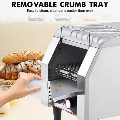 Towallmark Commercial Toaster Conveyor 150 Slices/H Heavy Duty Industrial Conveyor Toaster Stainless Steel Electric Oven with Dual Heating Tube 7-speed Adjustments for Bagel Croissant Bakery Cafe