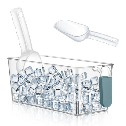 Havawish Ice Bin and Flexible Scoop Set Plastic Freezer Ice Bin with Pull out Handle Storage Bucket Clear for Container with Bucket Scoop(Dark Blue, Clear,10.83 x 4.92 x 4.33 in)
