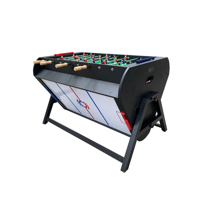 KICK Triplex 55″ Telescopic Rods 3-in-1 Swivel Multi Game Table (Black) – Foosball, Pool/Billiards & Air Hockey